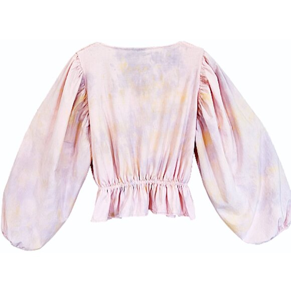 ZARA Tie-Dye Puff Sleeve Blouse M Pink Yellow Boho Peasant Top Bloggers Fave - Picture 3 of 9